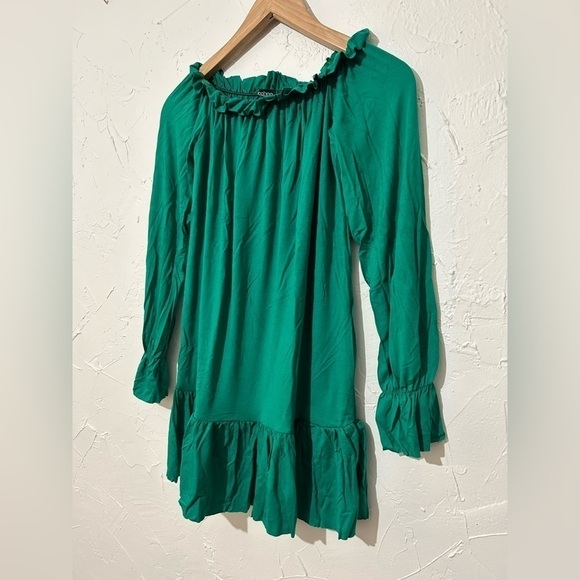 NWT Boohoo Frill Detail Cold Shoulder Long Sleeve Green Dress Tunic  Sz 6 - Picture 5 of 9